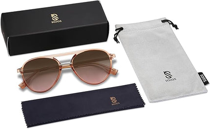 SOJOS Retro Aviator Polarized Sunglasses for Women Men Double Bridge Ladies Shades