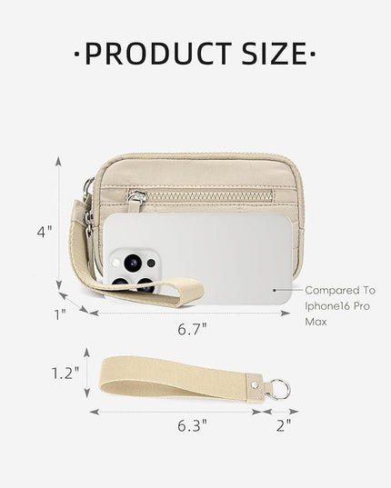 WESTBRONCO Wristlet Wallets for Women Nylon Quilted RFID Wallet with 3 Zipper Purse for Travel