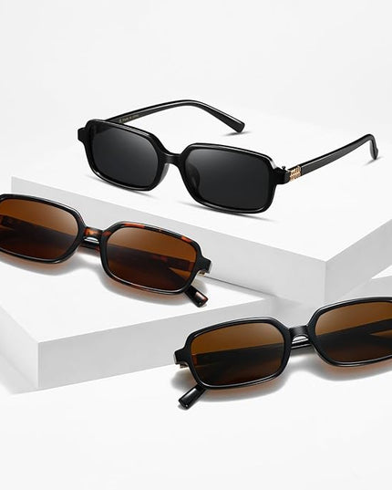 MASDUN Polarized Narrow Rectangle Sunglasses for Women Men Trendy Y2k Retro 90s Sun Glasses (3 Pack)