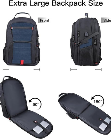 Laptop Backpack, 18.4 Inch Laptop Backpacks for Men Women with USB Port, 55L Anti Theft Water Resistant College Bussiness TSA Airline Approved Work Computer Backpack, Blue