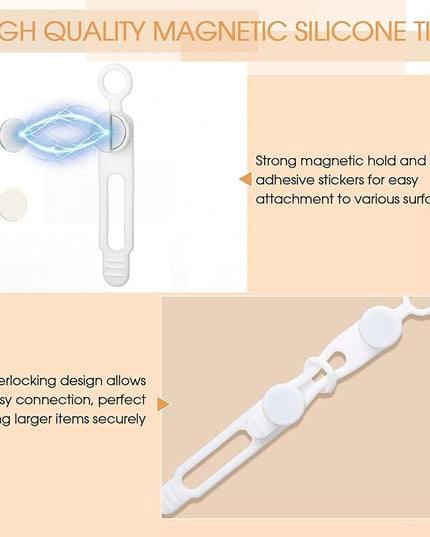 Geelin 10 Pack Magnetic Silicone Cable Ties bulk Reusable Cable Organizer Straps for Cord Management Magnetic Wire Ties for USB Cables Headphones Charger Cords Curtain Towel Straps(White)