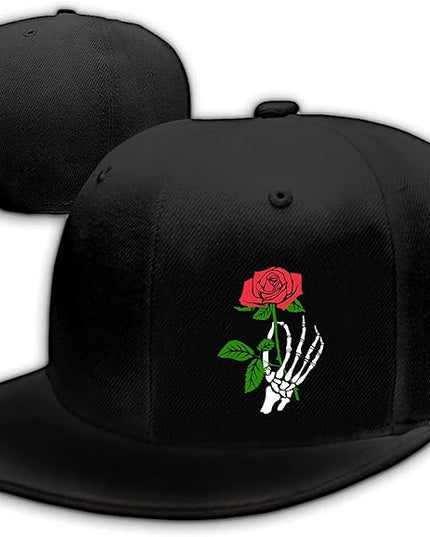 Skull Finger Flat Bill Hats for Men Black Mens Snapback Hat Baseball Cap Fitted Hat Rock N Roll Skeleton Hand Snap Backpack