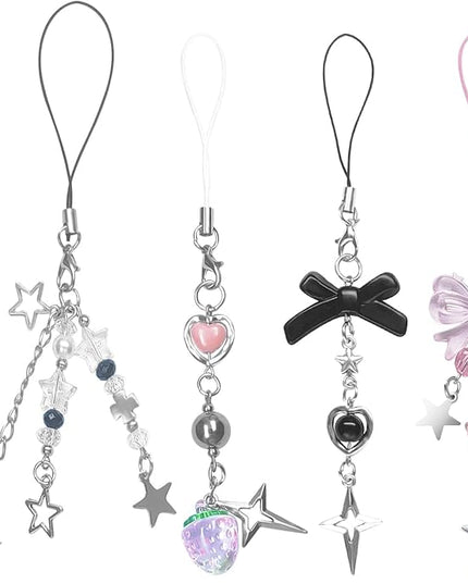 1-4PCS Cute Phone Charms Aesthetic Y2K Cell Phone Charms Strap Pink Strawberry Butterfly Star PhoneCharm Y2K Accessories for Bag Keychain Airpods Camera Pendants Decor