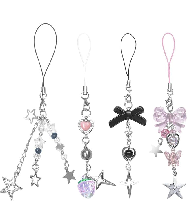 1-4PCS Cute Phone Charms Aesthetic Y2K Cell Phone Charms Strap Pink Strawberry Butterfly Star PhoneCharm Y2K Accessories for Bag Keychain Airpods Camera Pendants Decor