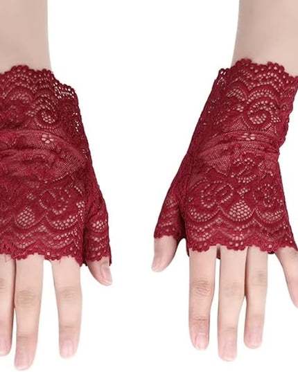 Women's Short Lace Gloves Fingerless for Driving Wedding Wrist Length Bridal Prom Gloves