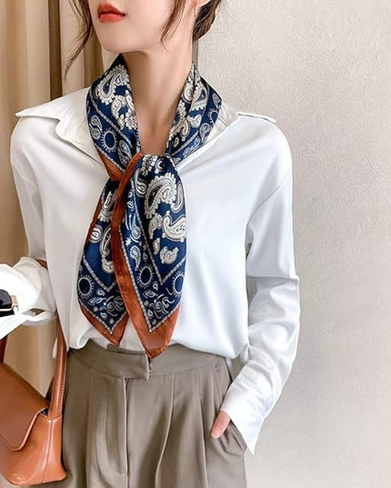 MINIDORA Satin Scarves for Women 27.5 × 27.5 inches Medium Square Elegant Silk Feeling Head Scarf