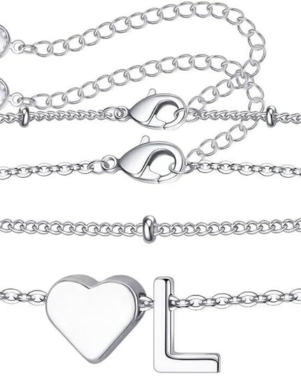 M MOOHAM Valentines Day Gifts for Kids Teen Girls -14K-Gold-Plated Heart Initial A-Z Bracelets for Women Girl Dainty Gold Bracelets Birthday Valentines Gifts for Women Her Teenage Girls Kid Teen Gift