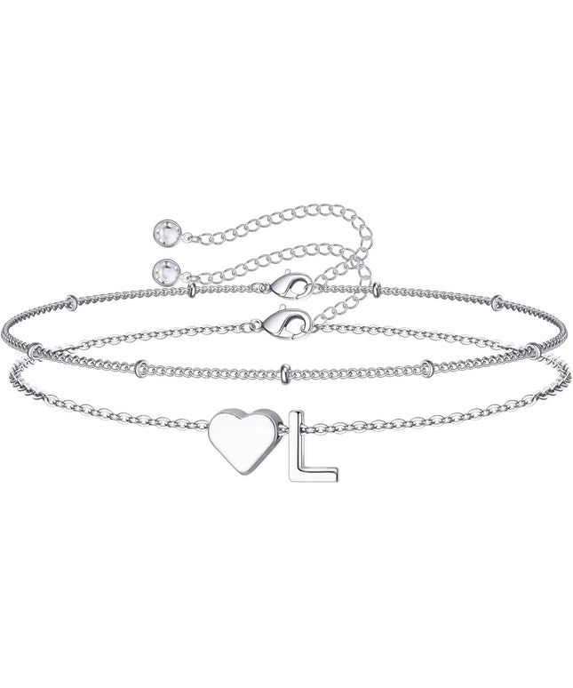 M MOOHAM Valentines Day Gifts for Kids Teen Girls -14K-Gold-Plated Heart Initial A-Z Bracelets for Women Girl Dainty Gold Bracelets Birthday Valentines Gifts for Women Her Teenage Girls Kid Teen Gift