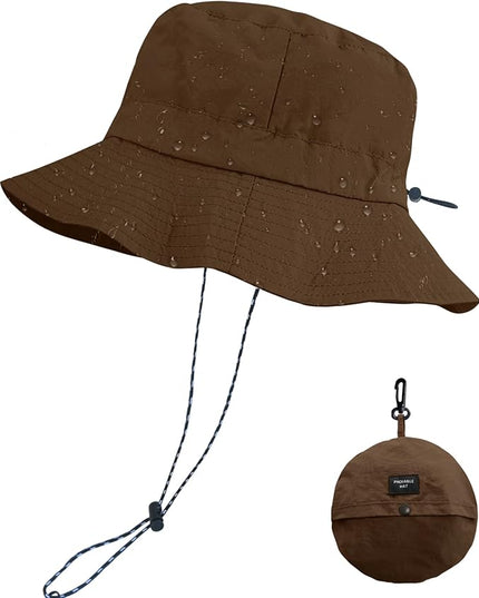 PFFY Quick Dry Waterproof Packable Bucket Hat for Women Men Outdoor Sun Hats with Detachable Chin Strap
