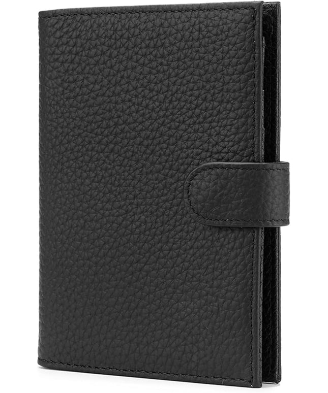 RFID Slim Passport Holder for Man & Women, Compact Leather Passport Wallet with Card Holders SIM Slots, Zippered Coins Pocket and Cash Holder Travel Passport Cover Case, Black