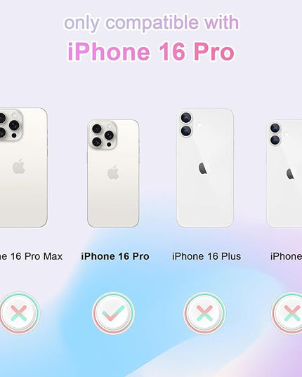 Aesthetic Case for iPhone 16 Pro Case for Women Girls, Compatible with Magsafe, Cute Girly Trendy Glitter Sparkly Rainbow Magnetic Protective Phone Cover, Matte Iridescent Pink & Green