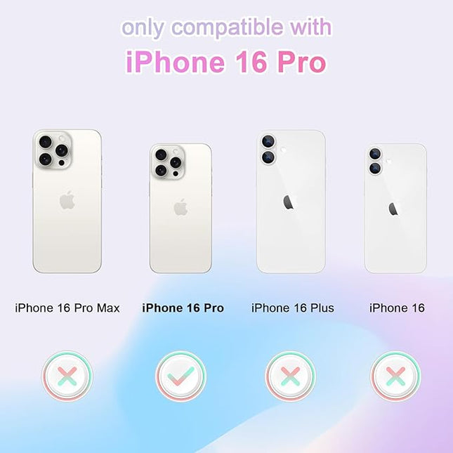 Aesthetic Case for iPhone 16 Pro 6.3 inch 2024 [Compatible with Magsafe] Cute Girly Glitter Shiny Rainbow Magnetic Protective Phone Cover for Women Girls, Matte Iridescent Blue & Pink