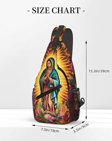 Our Lady of Guadalupe Sling Bag Crossbody Bags Clovers Chest Bag for Travel Hiking for Men Women Flower Mary 1