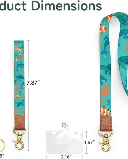 Phone Lanyard Wrist Strap Set, Ocean Animals Neck Lanyard for Phones, Wallet, Car Keys and ID Badge – Universal Everyday Carry