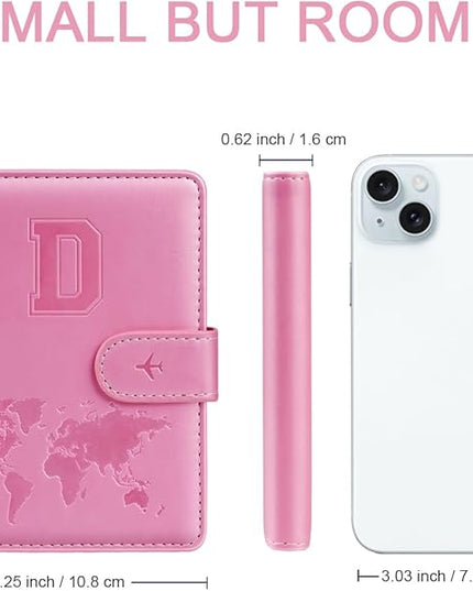 Passport Holder Cover Initail Letter A-Z Travel Wallet Embossed Design RFID Blocking Card Holder Personalized Gift Passport Cover Wallet, Passport Book Holders for Women and Girls, Pink-D