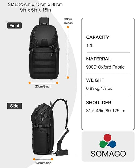 Somago Sling Backpack with USB Charging Port Water-Resistant Tactical Backpack Crossbody Chest Bag with Anti-theft Pocket