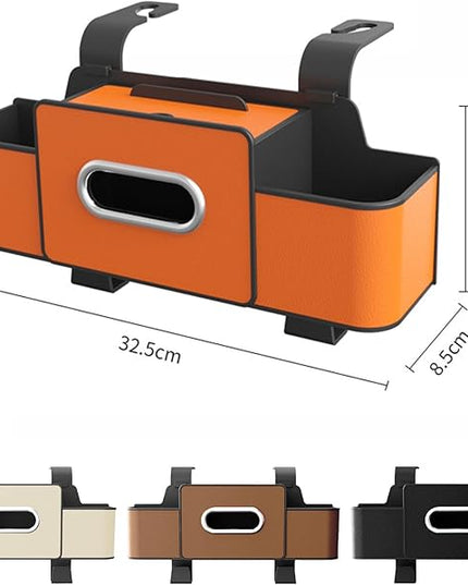 Car Back Seat Organizer with Cup Holder, Car Seat Back Tissue Box and Storage Hook, Multifunctional Car Organizer for Hold Phone,Snacks, Drinks, Handbag, Compatible with Most Vehicles (Brown)