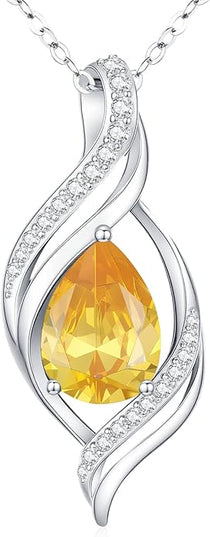 Birthstone Necklace gift for Women S925 Sterling Silver Teardrop with Cubic Zirconia- Birthday Jewelry gift for her, Girlfriend, Wife, Mom on Birthday, Anniversary