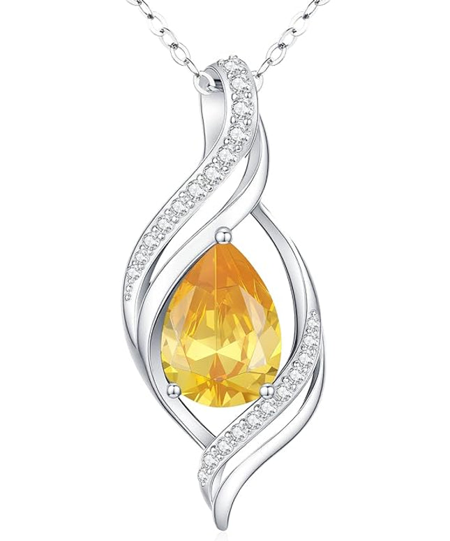 Birthstone Necklace gift for Women S925 Sterling Silver Teardrop with Cubic Zirconia- Birthday Jewelry gift for her, Girlfriend, Wife, Mom on Birthday, Anniversary