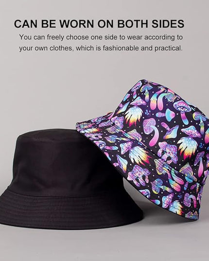 Malaxlx Unisex Bucket Hat Beach Sun Hat Aesthetic Fishing Hat for Men Women Teens, Reversible Double-Side-Wear