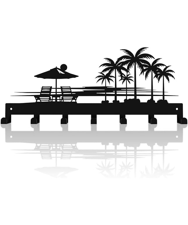 useNumber Bench Key Holder for Wall,Setting Sun and Coconut Trees Key Hooks Wall Mount Whith 7 Hooks,Tropical Style Key Hanger Wall Decor for Front Door,Hallway,Entryway,Office