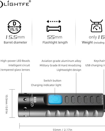 LIGHTFE U19 Super Bright Mini Keychain Flashlight | 150 Lumens | USB-C Fast Charging | Aviation Aluminum | Waterproof and Drop-Resistant | Must-Have for Emergency EDC