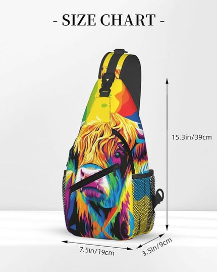 Animal Face Sling Bag Crossbody Bags Chest Bag Backpack for Travel Running and Hiking for Men Women Colorful Yak