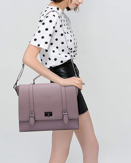 EaseGave Women's 17 Inch Laptop Briefcase, Vintage Purple Saffiano Eco-leather, Multi-Compartment, 3 lb Weight Capacity