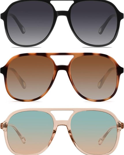 YDAOWKN Retro Square Aviator Sunglasses for Womens Mens Vintage 70s Double Bridge Sun Glasses