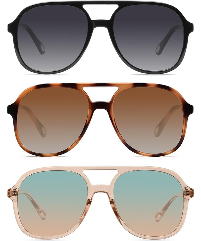 YDAOWKN Retro Square Aviator Sunglasses for Womens Mens Vintage 70s Double Bridge Sun Glasses