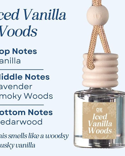C&E Craft Co Hanging Car Air Freshener Diffuser 2 Pack, Long Lasting Fragrance Oil Car Freshener, Glass Bottle Auto Air Freshener, Made in USA (Iced Vanilla Woods)