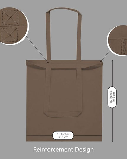 TOPDesign 6-Pack Economical 16"x15" Brown Cotton Tote Bag, Lightweight Medium Reusable Grocery Shopping Cloth Bags, Suitable for DIY, Advertising, Promotion, Gift, Activity