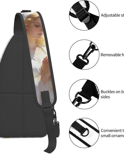 Our Lady of Guadalupe Sling Bag Crossbody Bags Clovers Chest Bag for Travel Hiking for Men Women White Mary 3