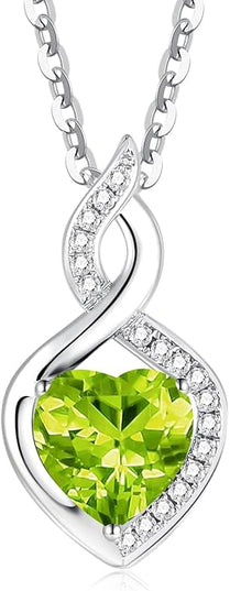 FANCIME 14K Solid White Gold Heart Birthstone Necklace with Diamond Pendent Birthday Gifts for Mom Women, Sterling Silver Chain 16" + 2" Extender