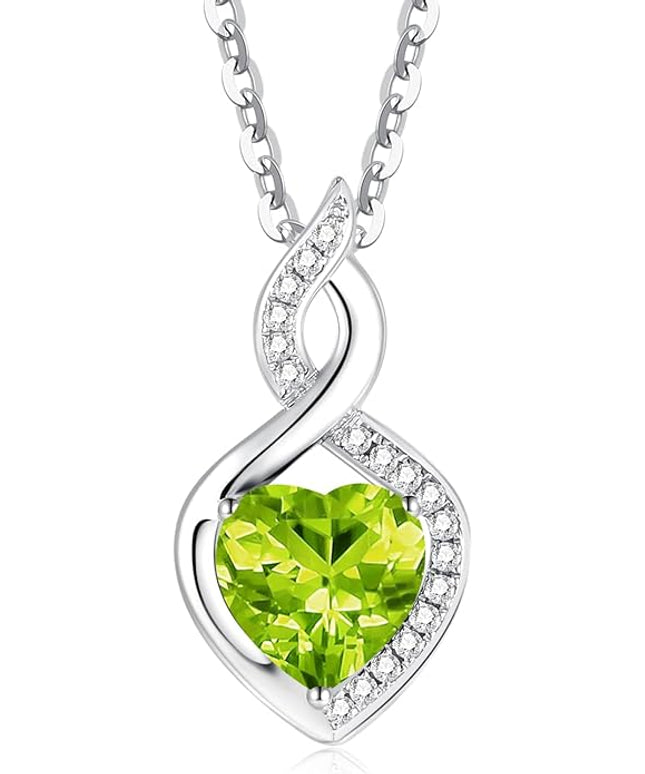 FANCIME 14K Solid White Gold Heart Birthstone Necklace with Diamond Pendent Birthday Gifts for Mom Women, Sterling Silver Chain 16" + 2" Extender