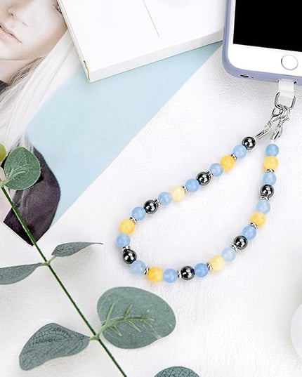 Marble Beaded Phone Wrist Strap, Cellphone Lanyard with Tether Tab, Hands-Free Wristlet Bracelet