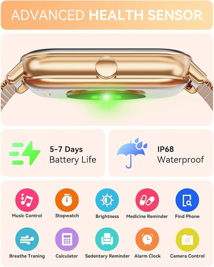 Smart Watch for Women Men, Fitness Tracker Watch for Android Phones iPhone Compatible, 1.85" Smart Watches for Women Men, 110+ Sport Modes Smartwatch (2 Strap)