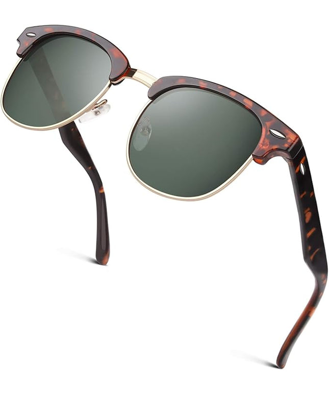 GQUEEN Classic Horn Rimmed Semi Rimless Polarized Sunglasses for Men Women GQO6