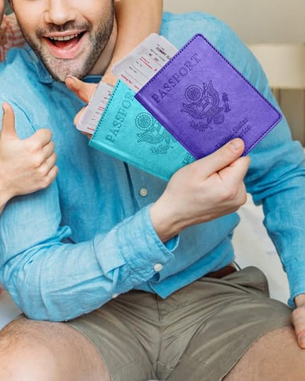Passport and Vaccine Card Holder Combo with Vaccine Card Slot, Passport Wallet, Passport Cover/ Case for Women and Men(AK-turquoise)