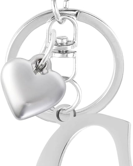 A-Z Heart Initial Letter Keychain, Stainless Steel Alphabet Charm for Handbags, Gift for Women and Girls