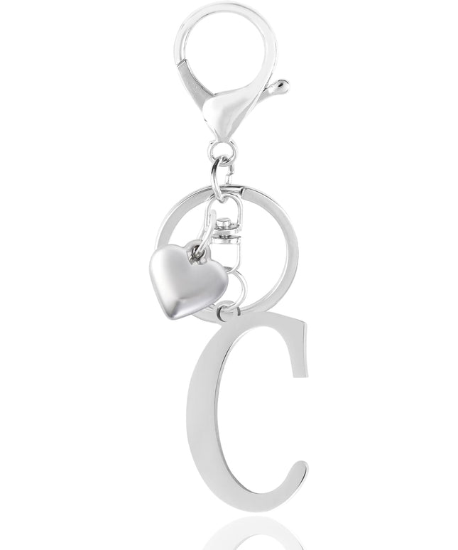 A-Z Heart Initial Letter Keychain, Stainless Steel Alphabet Charm for Handbags, Gift for Women and Girls