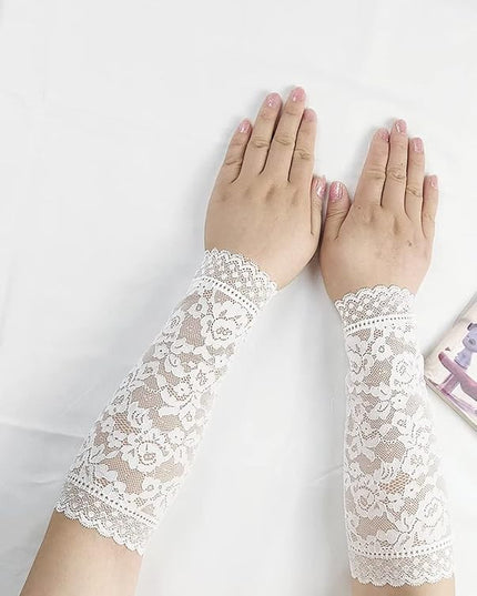 Women's Short Lace Gloves Fingerless for Driving Wedding Wrist Length Bridal Prom Gloves