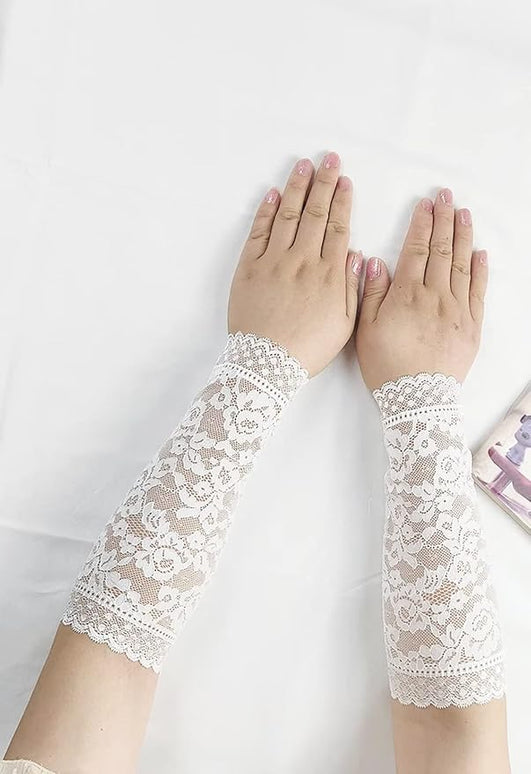 Women's Short Lace Gloves Fingerless for Driving Wedding Wrist Length Bridal Prom Gloves