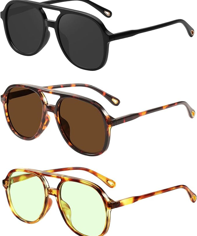 YDAOWKN Retro Square Aviator Sunglasses for Womens Mens Vintage 70s Double Bridge Sun Glasses