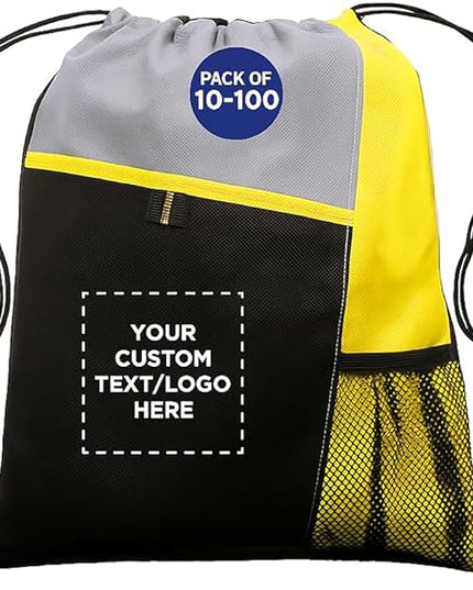 DISCOUNT PROMOS Custom Non-Woven Drawstring Backpacks Set of 10/50/100, Personalized Bulk Pack