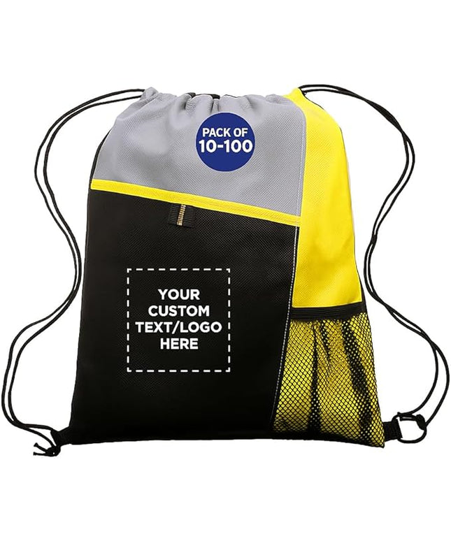 DISCOUNT PROMOS Custom Non-Woven Drawstring Backpacks Set of 10/50/100, Personalized Bulk Pack