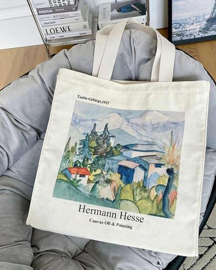 BROADREAM Aesthetic Canvas Tote Bag for Women, Vintage Reusable Book Tote Bag with Inner Zipper Pocket