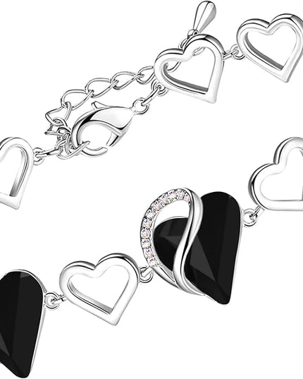 Leafael Infinity Love Heart Link Bracelets, Birthstone or Healing Stone Crystal Bracelet for Women, Silver Tone Jewelry Gifts for Her, 7-inch Chain and 2-inch Extender
