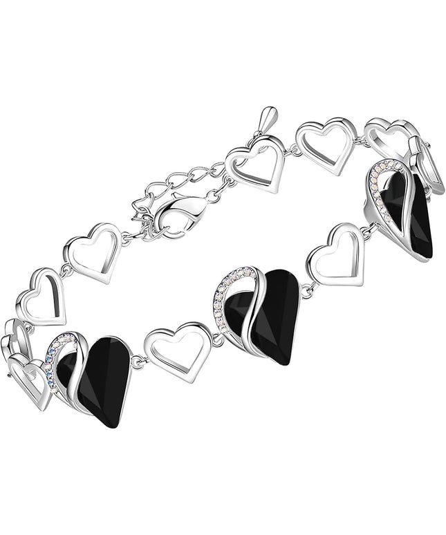 Leafael Infinity Love Heart Link Bracelets, Birthstone or Healing Stone Crystal Bracelet for Women, Silver Tone Jewelry Gifts for Her, 7-inch Chain and 2-inch Extender