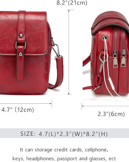 myfriday Vintage Crossbody Phone Bag for Women, Small PU Leather Shoulder Purse and Handbag with Tassel&Rivet Decoration
